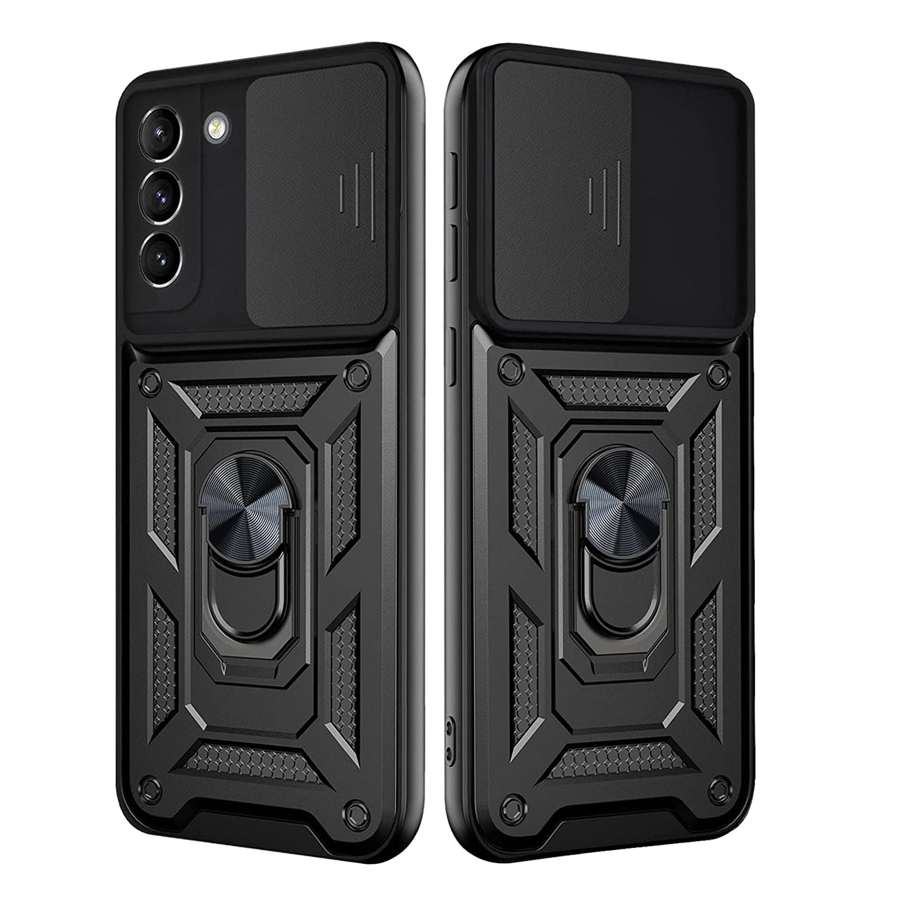 Kickstand Ring Holder with Slide Camera Cover TPU Shockproof Case and Magnetic Car Mount for SAMSUNG GALAXY S21 FE In Black - Shockproof & Reliable | CELL DEMAND Official