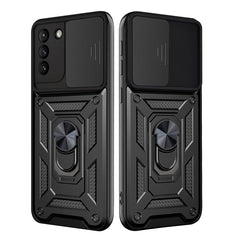 Kickstand Ring Holder with Slide Camera Cover TPU Shockproof Case and Magnetic Car Mount for SAMSUNG GALAXY S21/S30 PLUS In Black - Durable & Reliable | CELL DEMAND Official