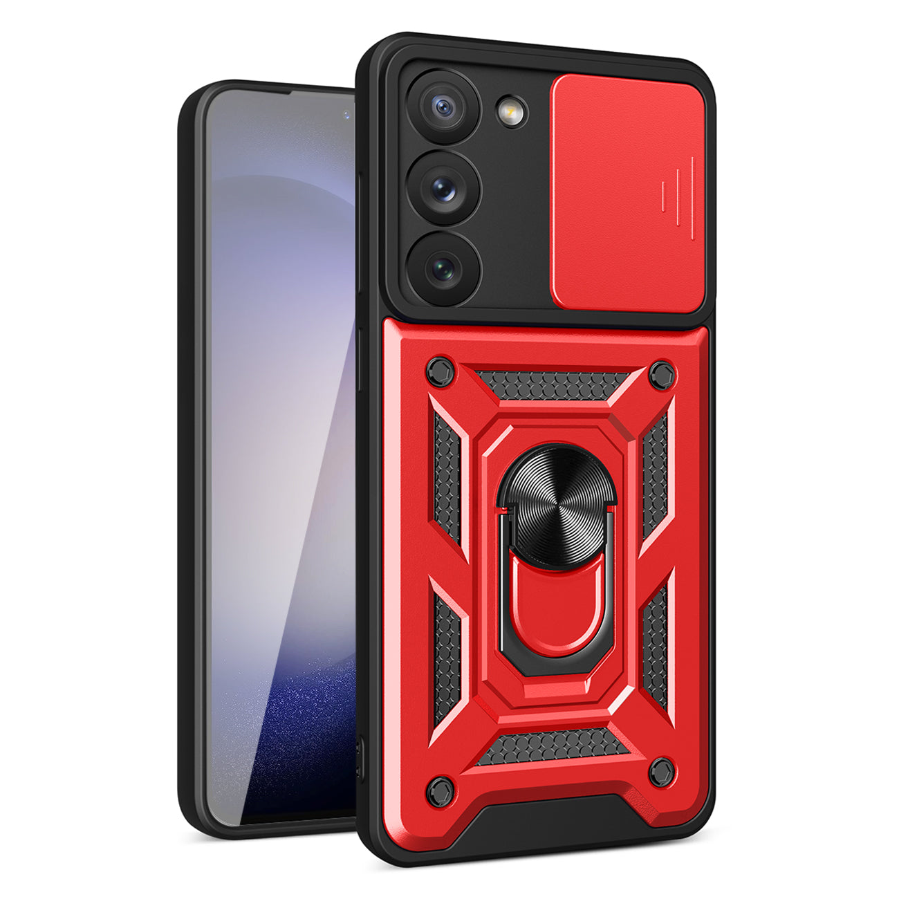Kickstand Ring Holder with Slide Camera Cover TPU Magnetic Car Mount for GALAXY S23  PLUS In Red - Heavy Duty & Reliable | CELL DEMAND Official