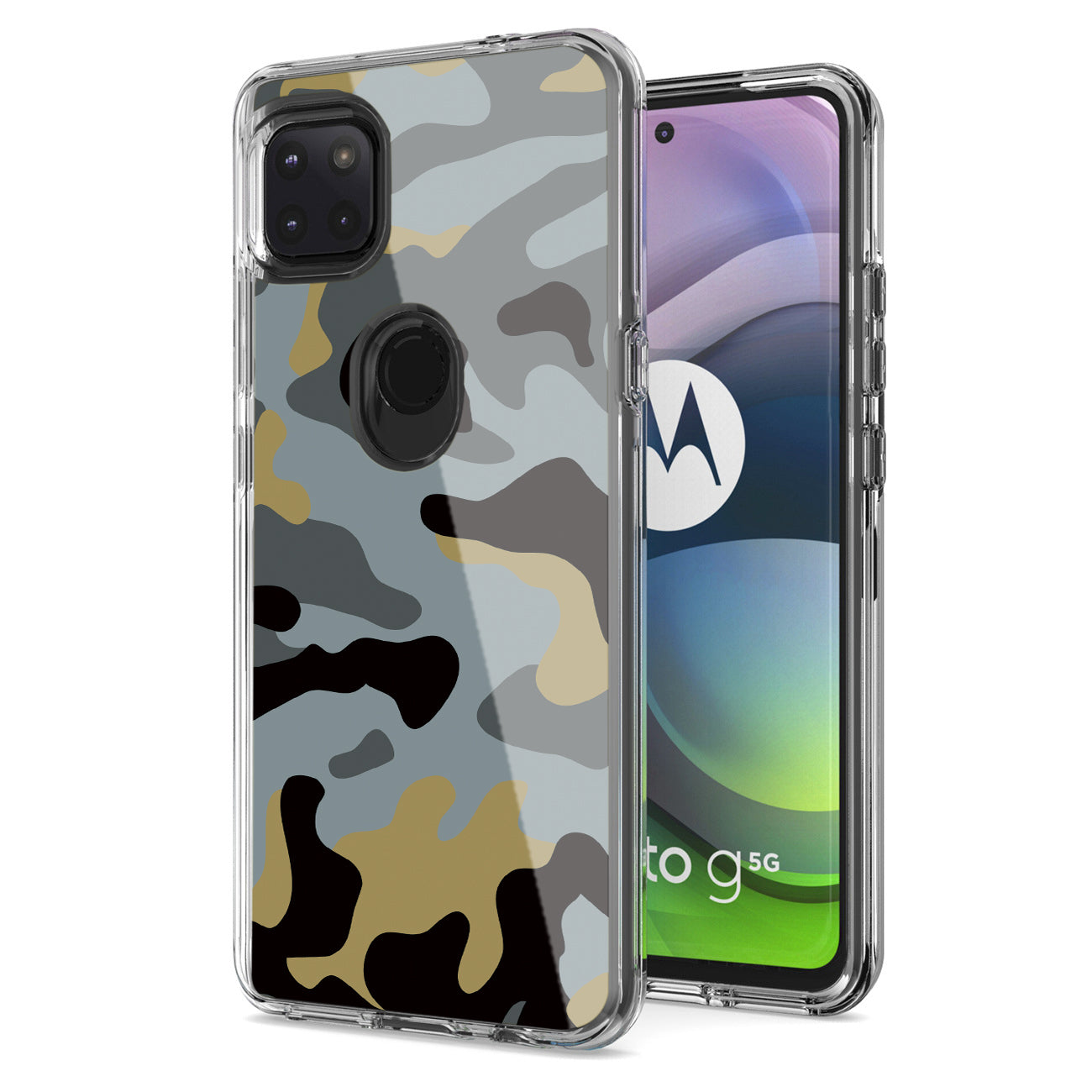 Camouflage Dual Layer Hybrid Hard Plastic and Soft TPU Rubber Case Cover for MOTOROLA ONE 5G ACE In Green - Ultra-Slim & Reliable | CELL DEMAND Official