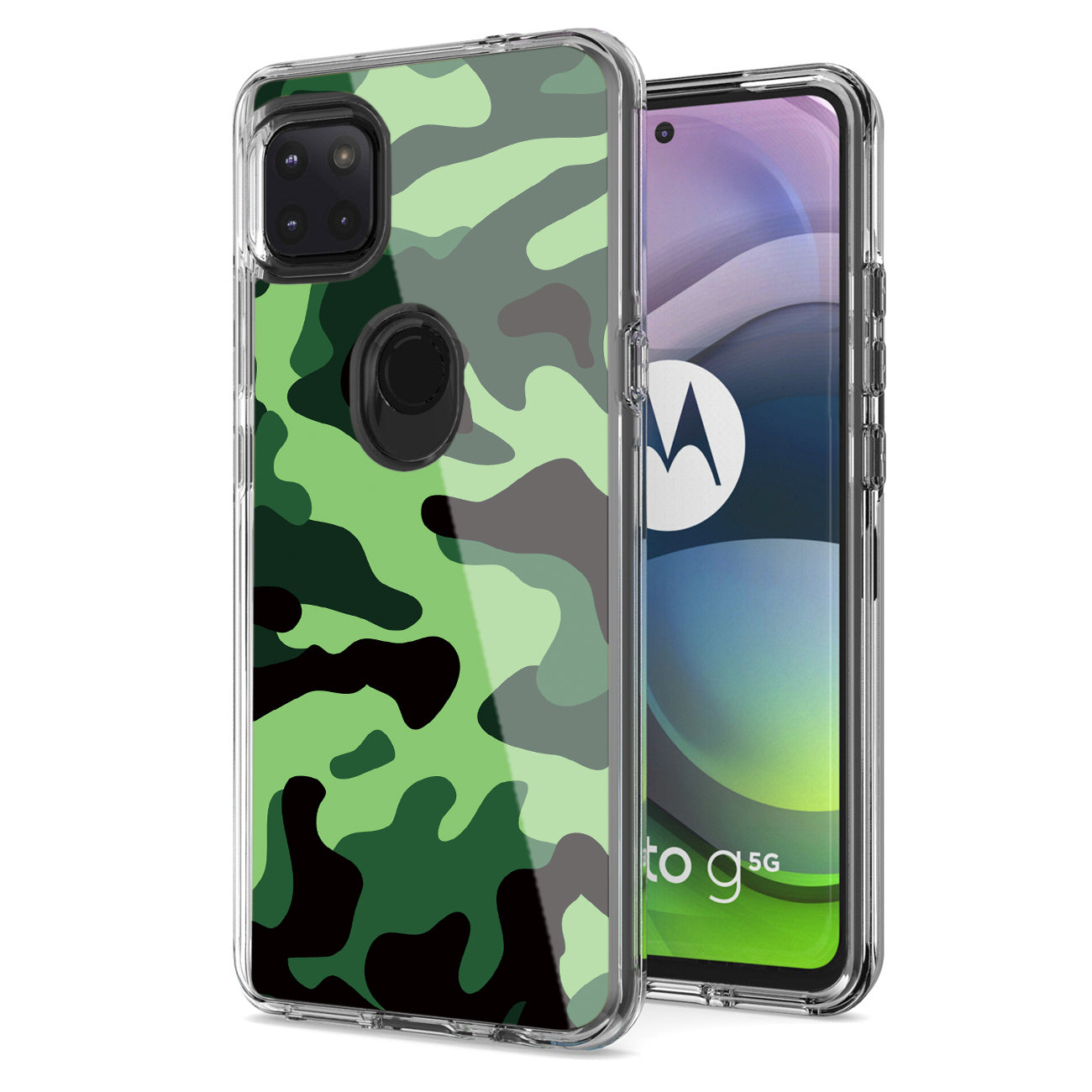 Camouflage Dual Layer Hybrid Hard Plastic and Soft TPU Rubber Case Cover for MOTOROLA ONE 5G ACE In Green - Ultra-Slim & Reliable | CELL DEMAND Official