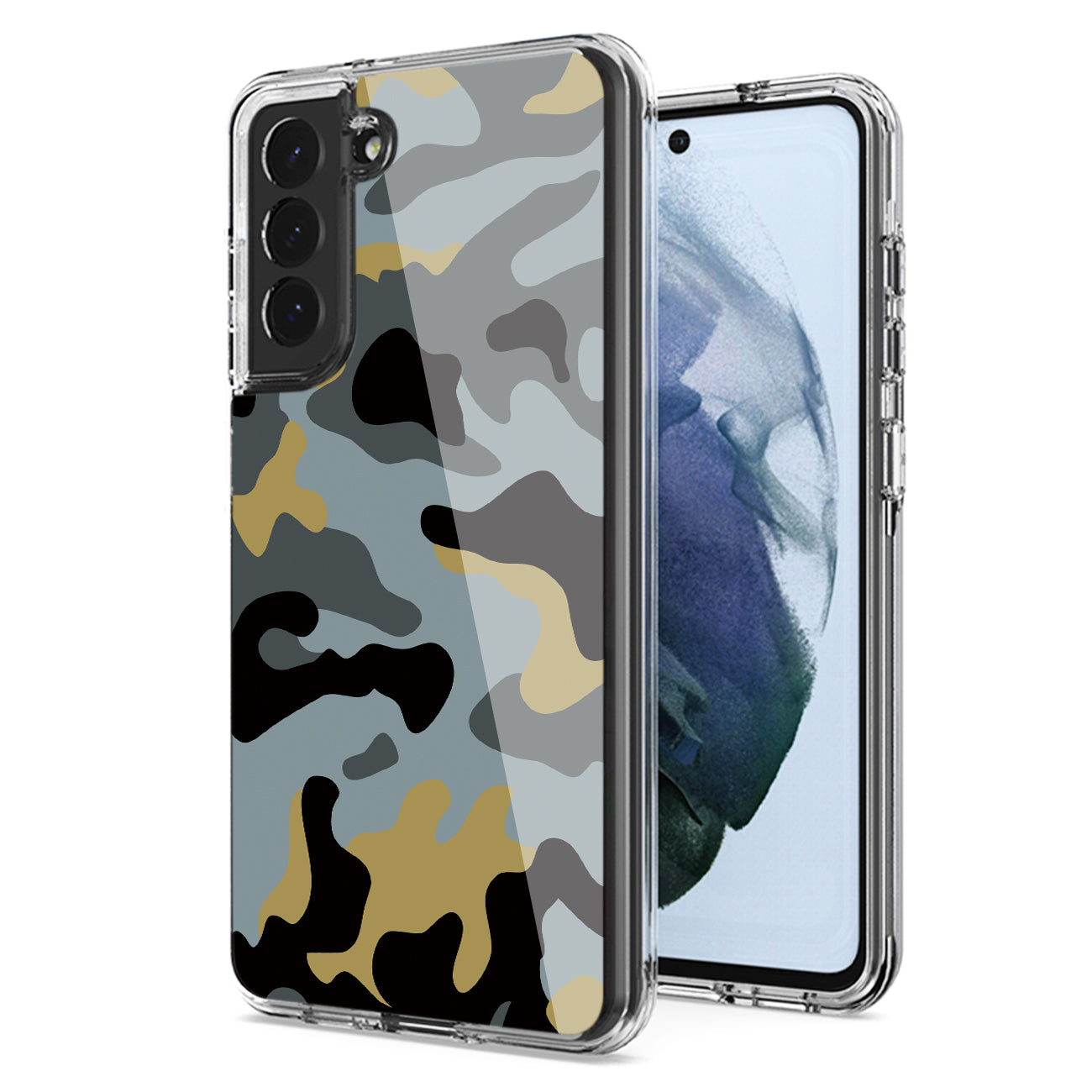 Camouflage Dual Layer Hybrid Hard Plastic and Soft TPU Rubber Case Cover for  SAMSUNG GALAXY S21 FE In Blue - Shockproof & Reliable | CELL DEMAND Official