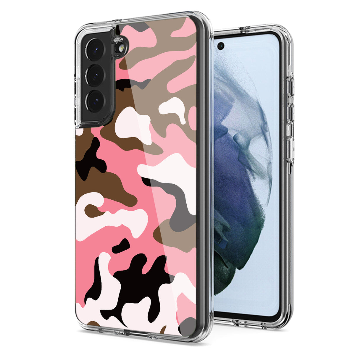 Camouflage Dual Layer Hybrid Hard Plastic and Soft TPU Rubber Case Cover for  SAMSUNG GALAXY S21 FE In Pink - Ultra-Slim & Reliable | CELL DEMAND Official