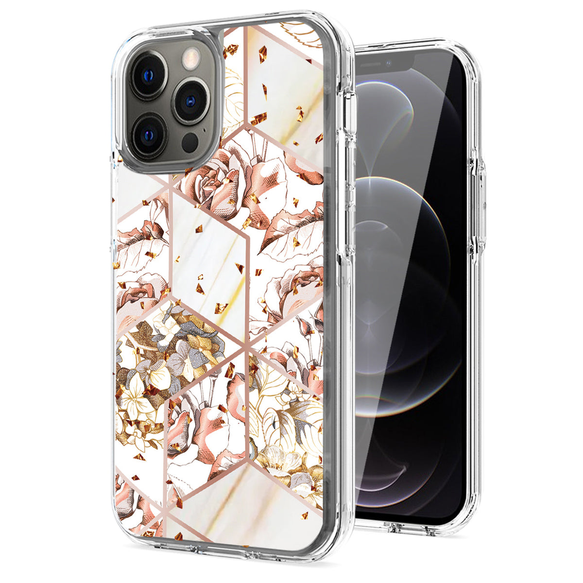 IPHONE 12 PRO Compatible Flower Design Pattern Printing Dual Layer Hybrid Hard Plastic and Soft TPU Rubber Case Cover for APPLE IPHONE 12 PRO MAX In White Base Flower - Ultra-Slim Protection by CELL DEMAND