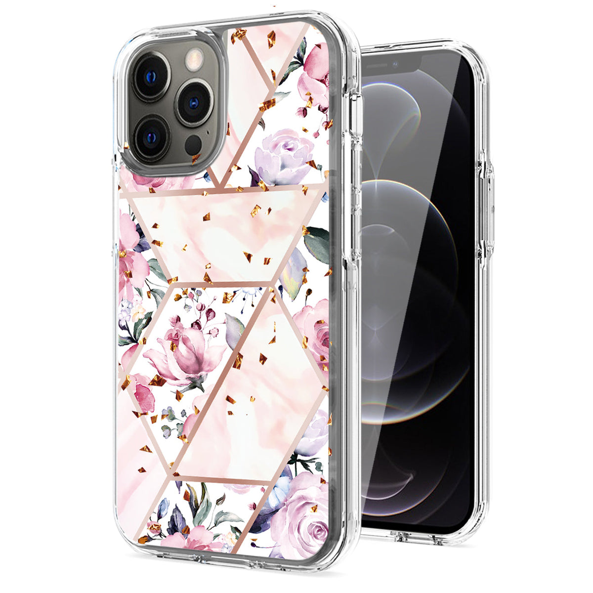 IPHONE 12 PRO Compatible Flower Design Pattern Printing Dual Layer Hybrid Hard Plastic and Soft TPU Rubber Case Cover for APPLE IPHONE 12 PRO MAX In Pink Base Flower - Shockproof Protection by CELL DEMAND