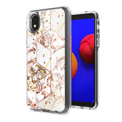 Flower Design Pattern Printing Dual Layer Hybrid Hard Plastic and Soft TPU Rubber Case Cover for SAMSUNG GALAXY A01 CORE In White Base Flower - Heavy Duty & Reliable | CELL DEMAND Official