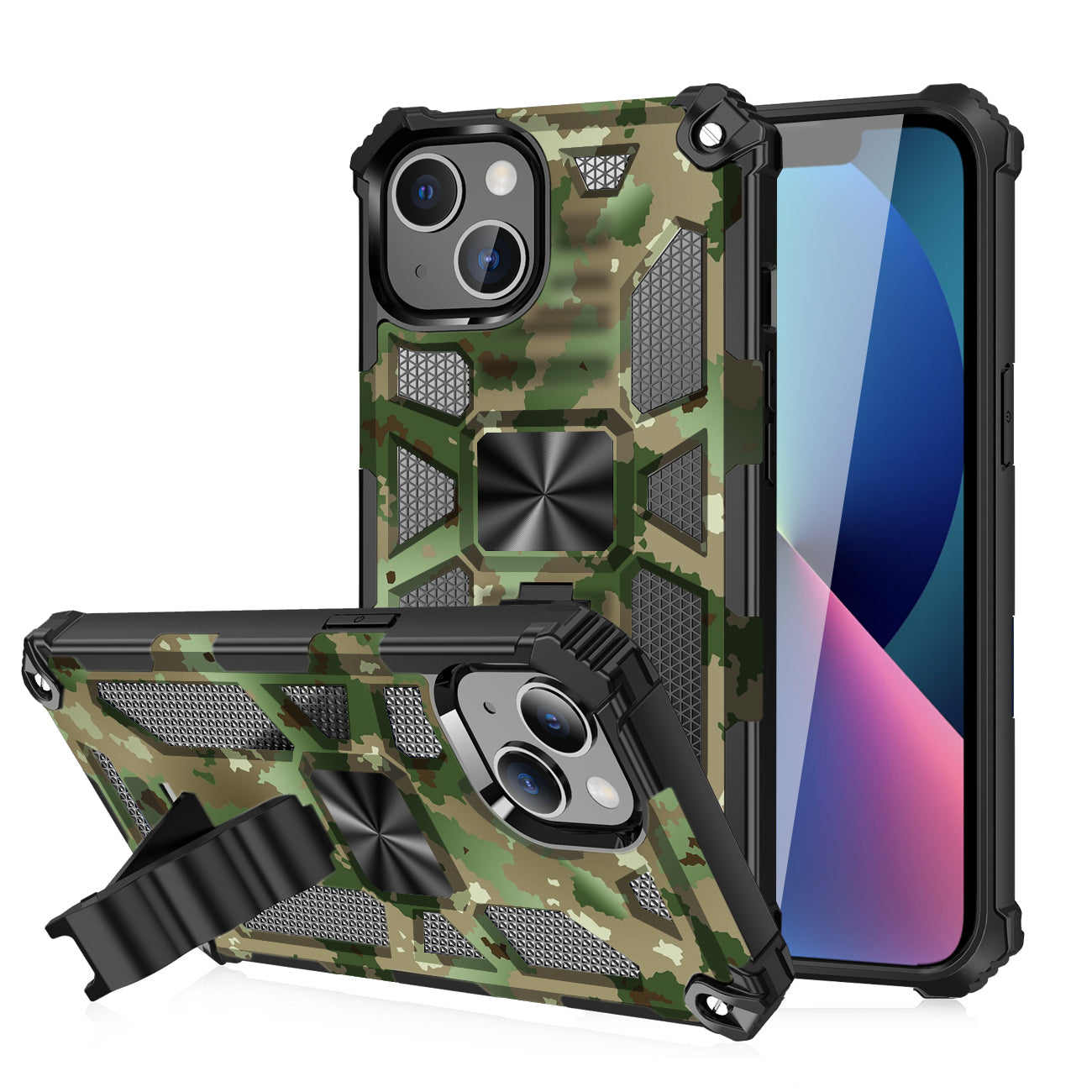 IPHONE 13  Compatible Built-in Kickstand TPU Case with Magnetic Mount for APPLE IPHONE 13 in Camouflage - Heavy Duty Protection by CELL DEMAND