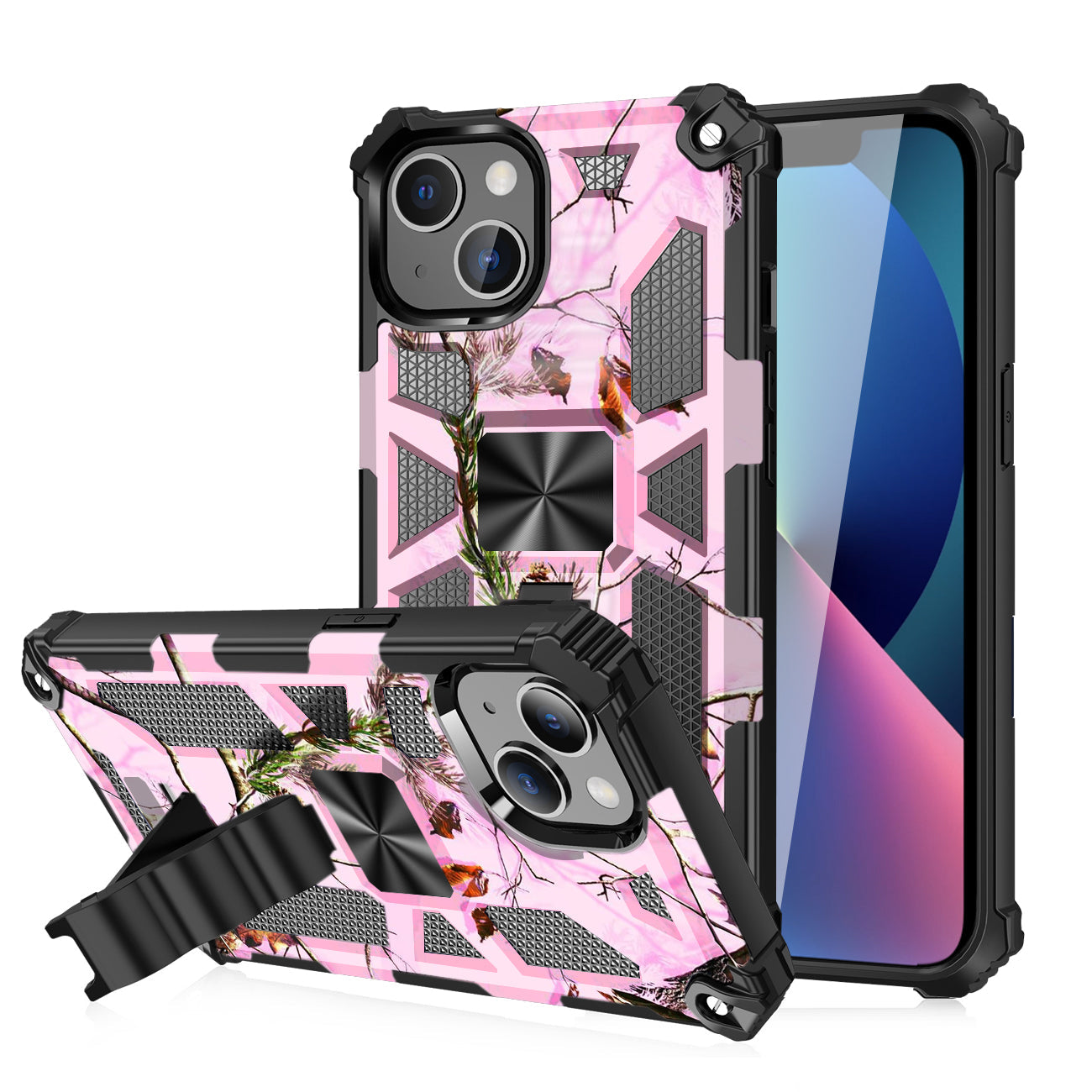 IPHONE 13  Compatible Built-in Kickstand TPU Case with Magnetic Mount for APPLE IPHONE 13 in Tree leaf patterns - Heavy Duty Protection by CELL DEMAND