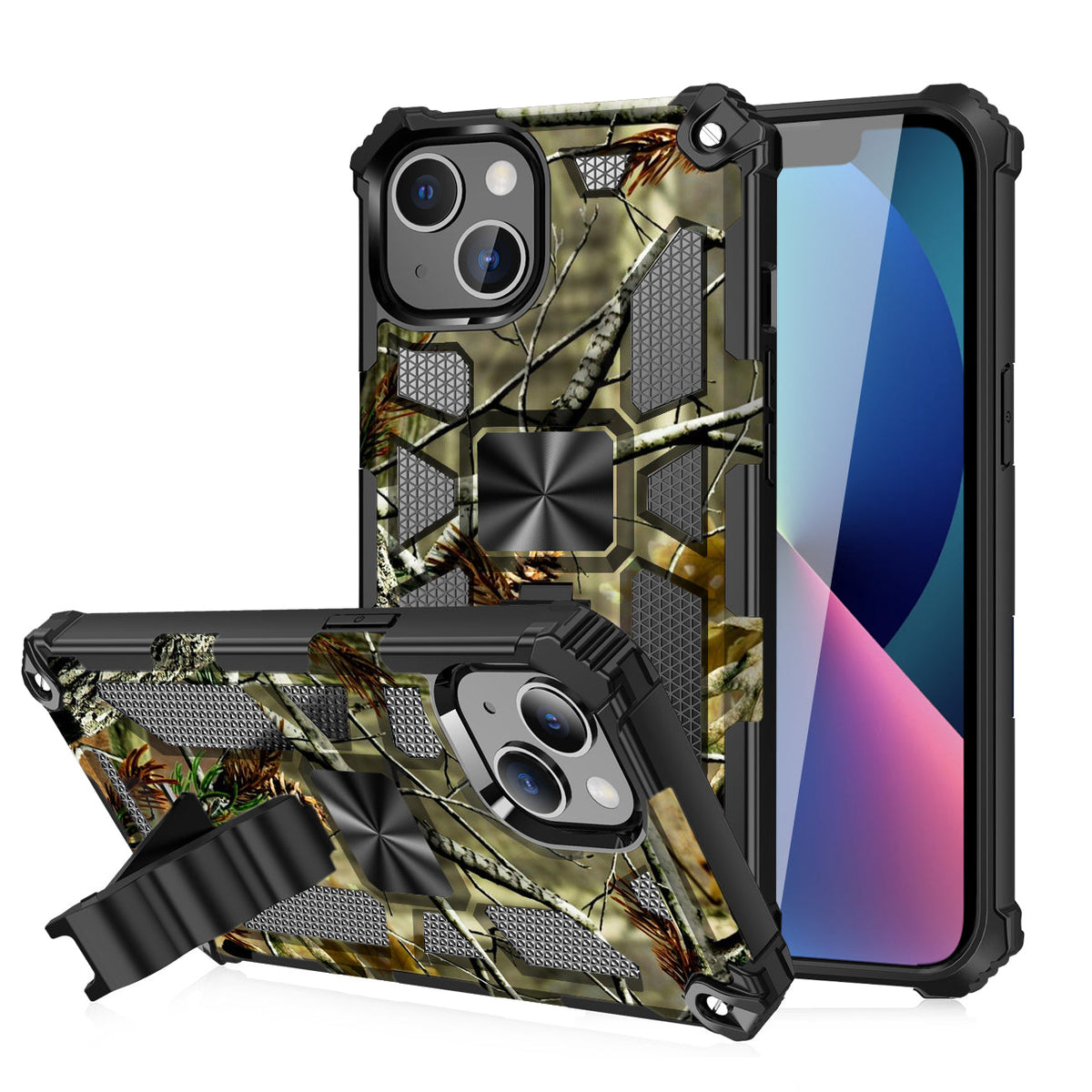 IPHONE 13  Compatible Built-in Kickstand TPU Case with Magnetic Mount for APPLE IPHONE 13 in Tree leaf patterns - Premium Protection by CELL DEMAND