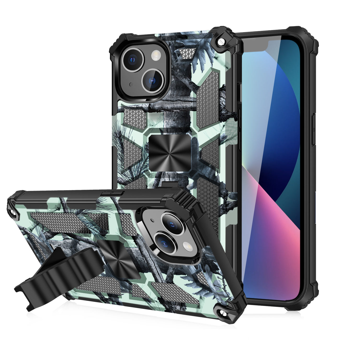 IPHONE 13 MINI Compatible Built-in Kickstand TPU Case with Magnetic Mount for APPLE IPHONE 13 MINI in Tree leaf patterns - Heavy Duty Protection by CELL DEMAND
