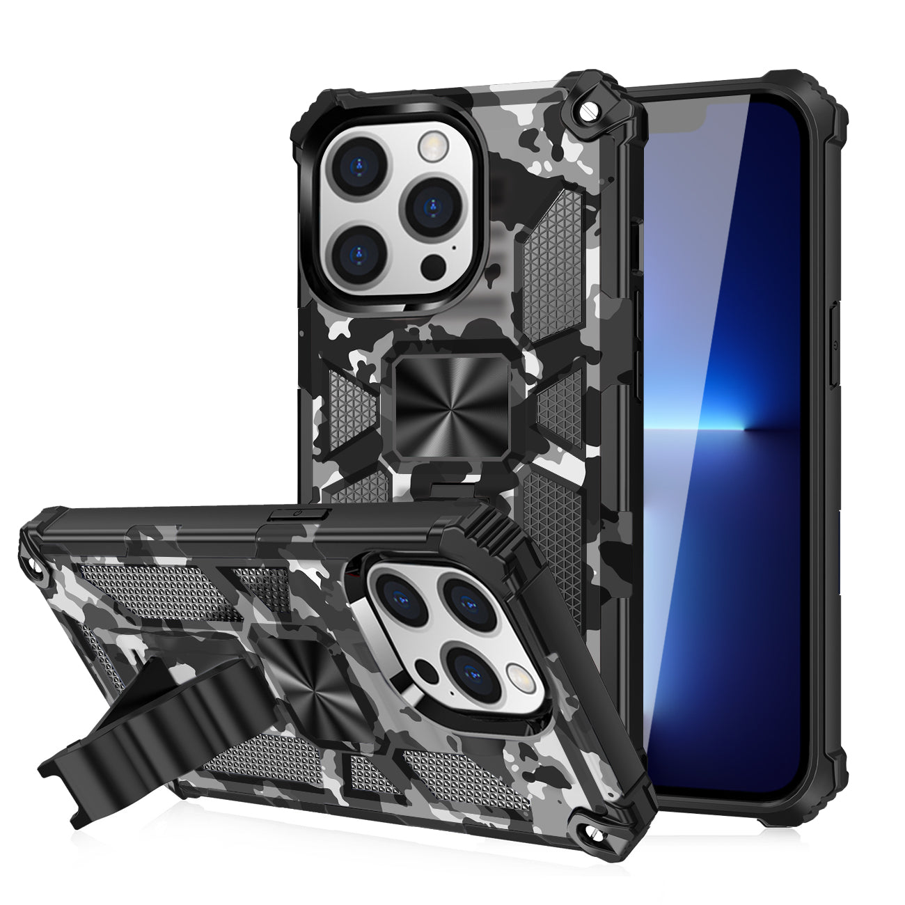 IPHONE 13 PRO Compatible Built-in Kickstand TPU Case with Magnetic Mount for APPLE IPHONE 13 PRO in Camouflage - Shockproof Protection by CELL DEMAND