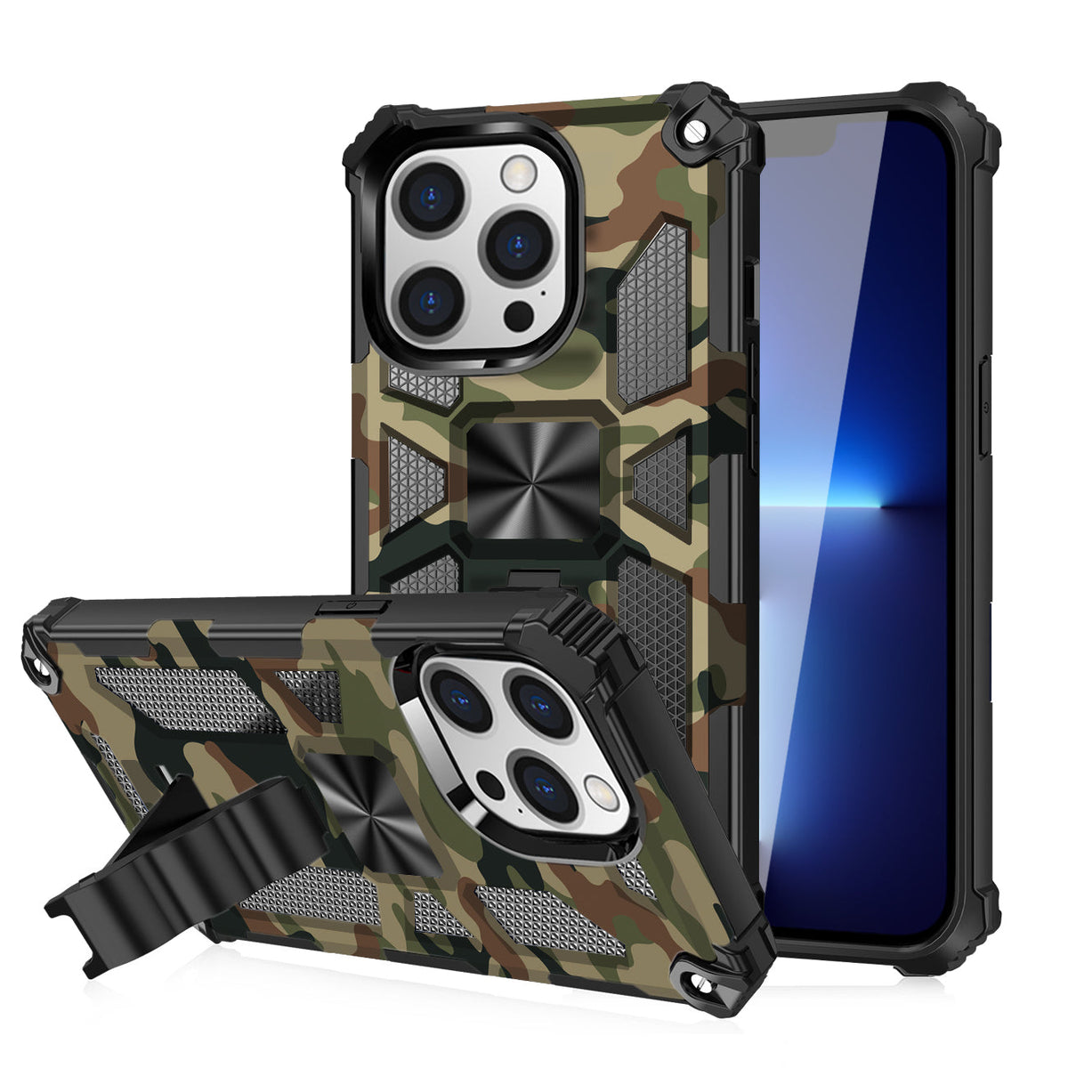 IPHONE 13 PRO Compatible Built-in Kickstand TPU Case with Magnetic Mount for APPLE IPHONE 13 PRO in Camouflage - Premium Protection by CELL DEMAND