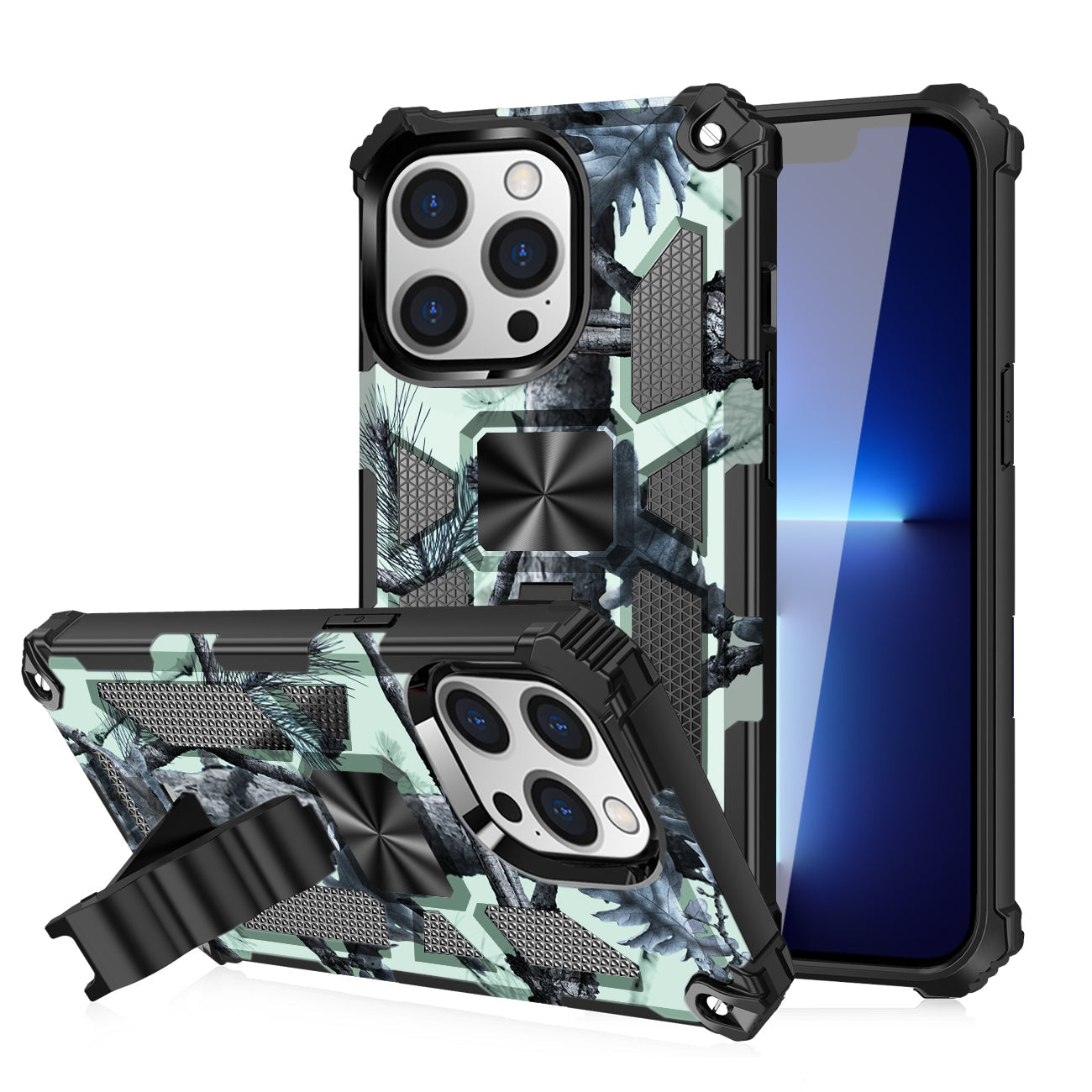 IPHONE 13 PRO Compatible Built-in Kickstand TPU Case with Magnetic Mount for APPLE IPHONE 13 PRO in Tree leaf patterns - Shockproof Protection by CELL DEMAND