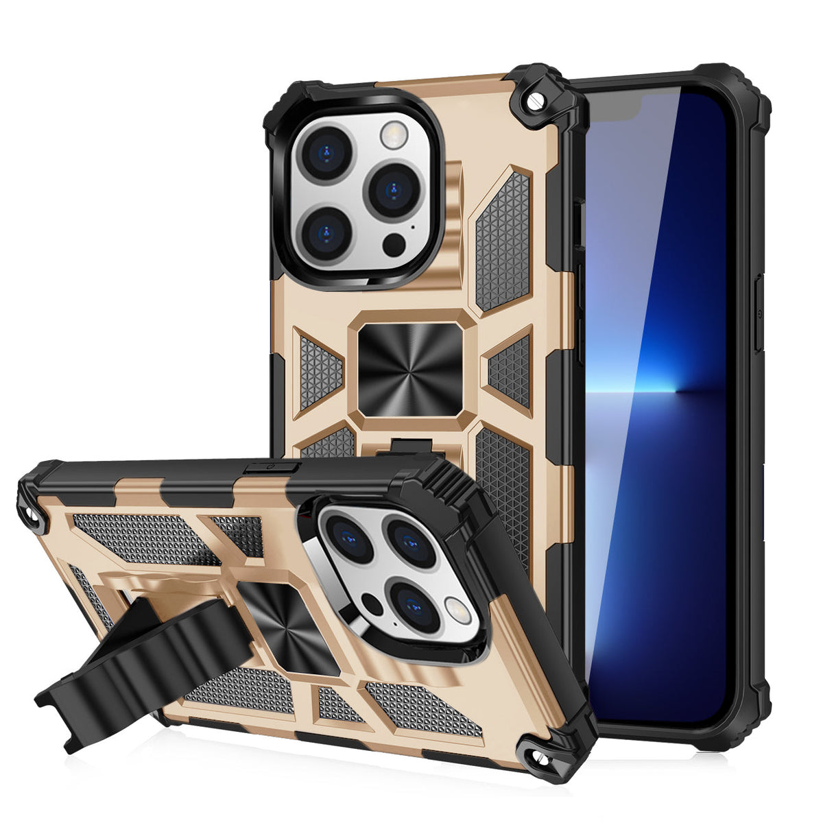 IPHONE 13 PRO Compatible Built-in Kickstand TPU Case with Magnetic Mount for APPLE IPHONE 13 PRO in Gold - Shockproof Protection by CELL DEMAND