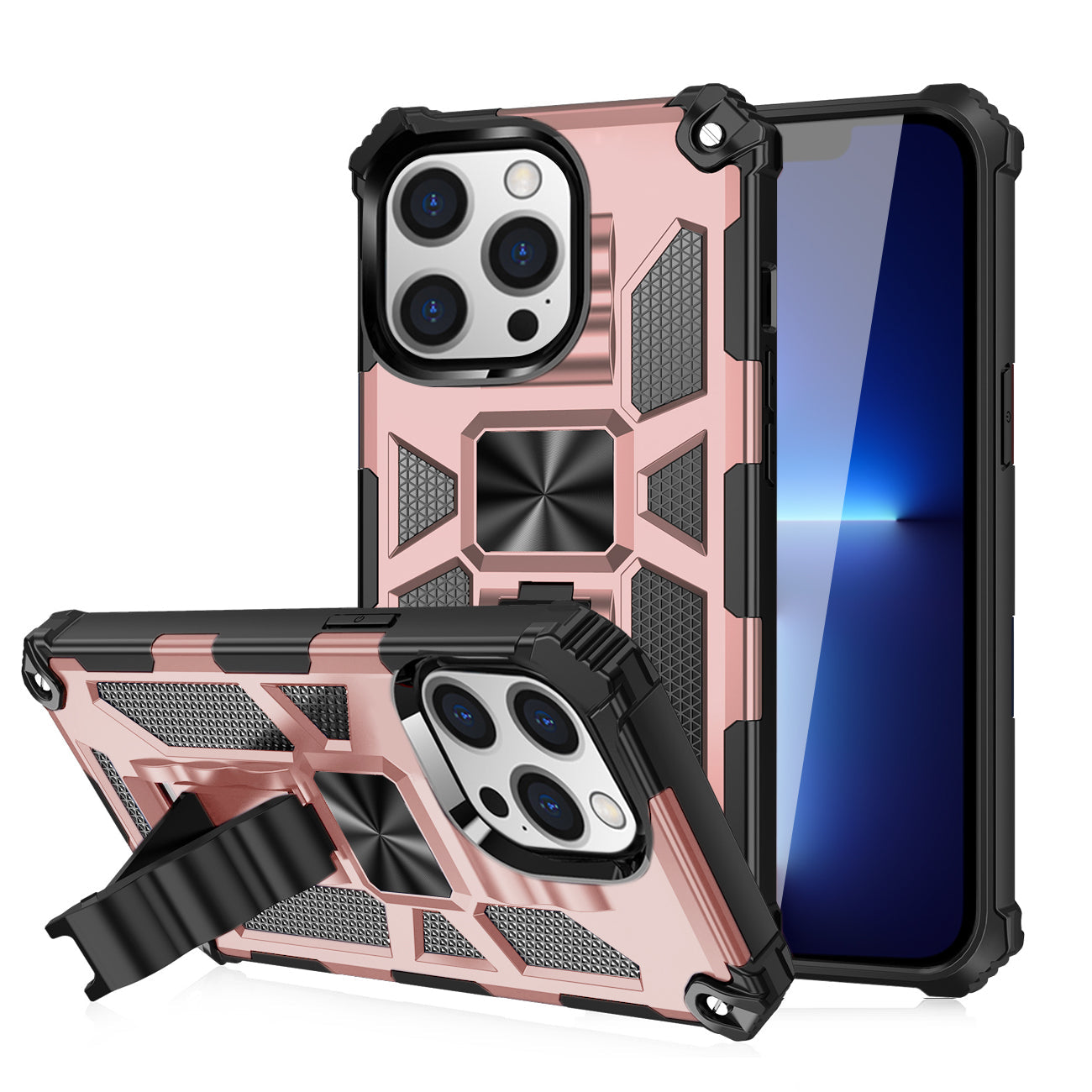 IPHONE 13 PRO Compatible Built-in Kickstand TPU Case with Magnetic Mount for APPLE IPHONE 13 PRO in Rose Gold - Heavy Duty Protection by CELL DEMAND