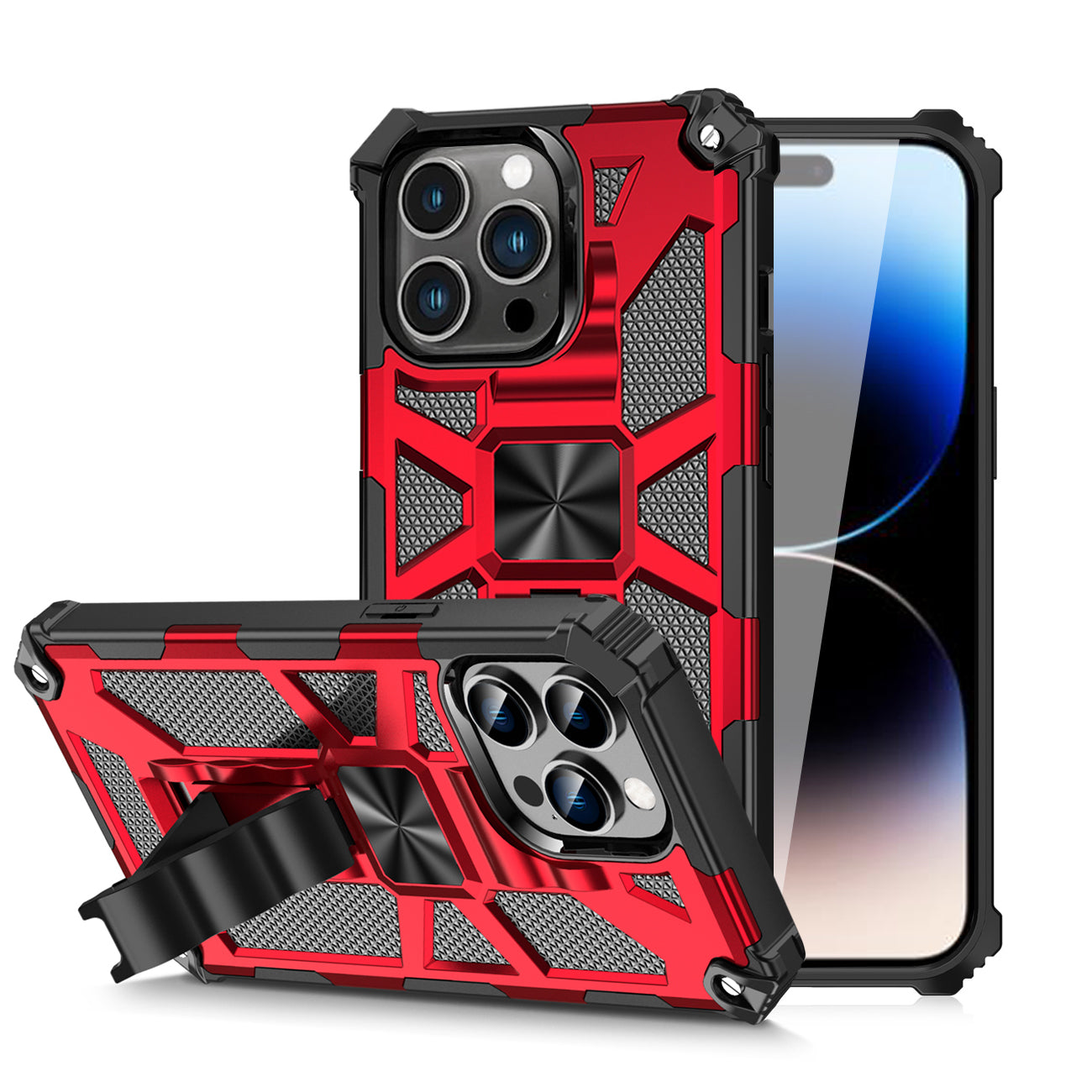 IPHONE 14 PRO Compatible Built-in Kickstand TPU Case with Magnetic Mount for APPLE IPHONE 14 PRO in Red - Shockproof Protection by CELL DEMAND