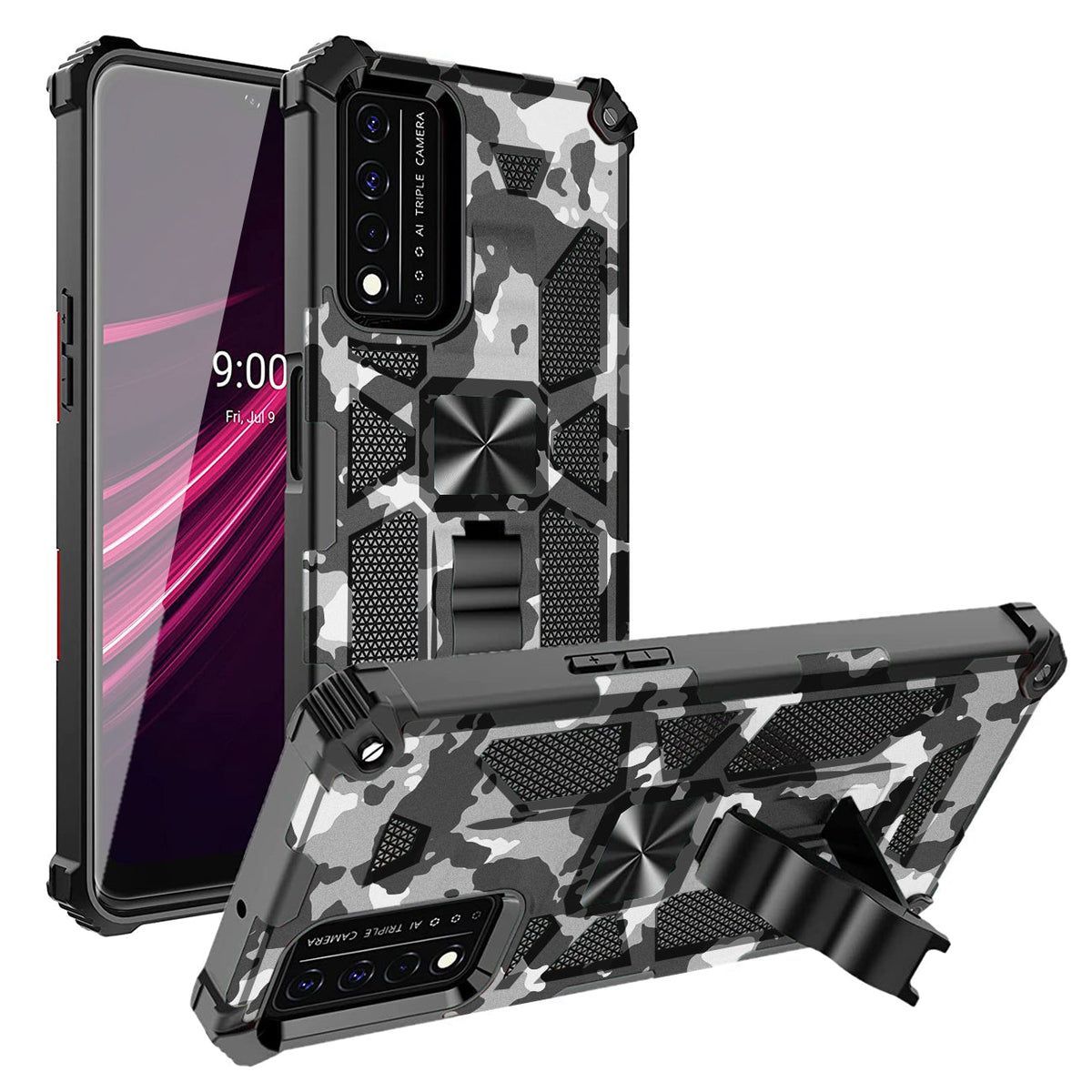 Built-in Kickstand TPU Case with Magnetic Mount for REVVL 5G in Camouflage - Crystal Clear & Reliable | CELL DEMAND Official