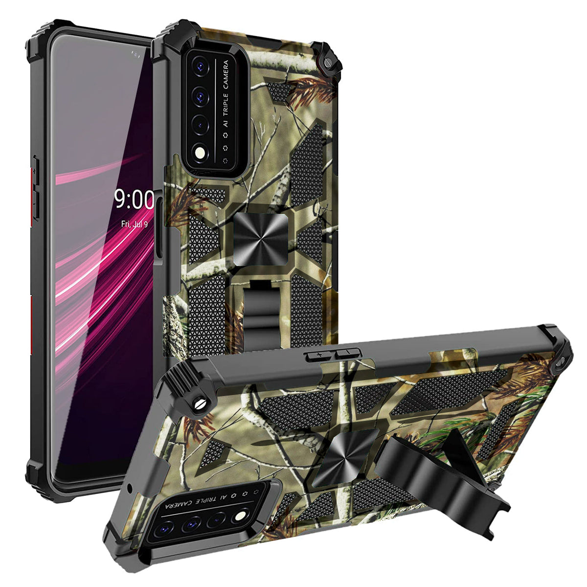 Built-in Kickstand TPU Case with Magnetic Mount for REVVL 5G in Tree leaf patterns - Heavy Duty & Reliable | CELL DEMAND Official