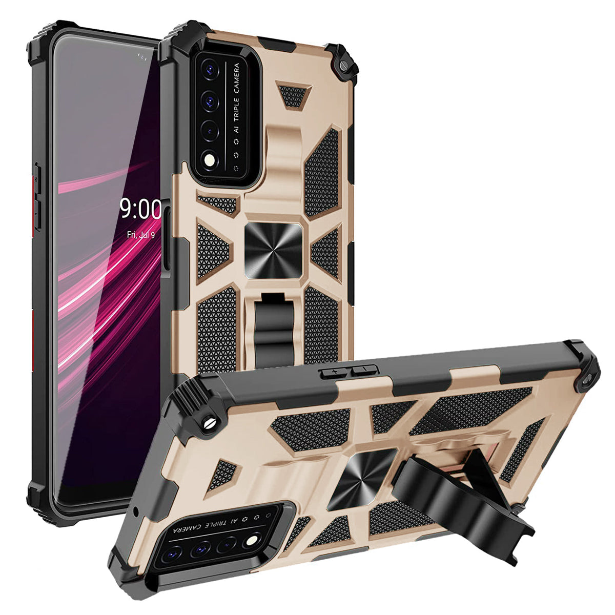 Built-in Kickstand TPU Case with Magnetic Mount for REVVL 5G in Gold - Crystal Clear & Reliable | CELL DEMAND Official
