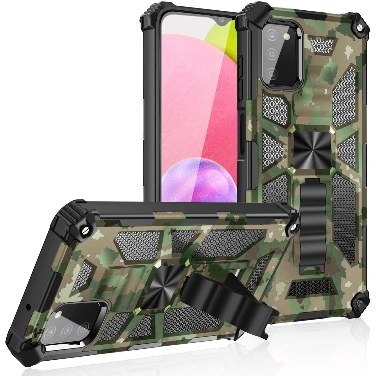 Built-in Kickstand TPU Case with Magnetic Mount for SAMSUNG GALAXY A02S in Camouflage - Heavy Duty & Reliable | CELL DEMAND Official
