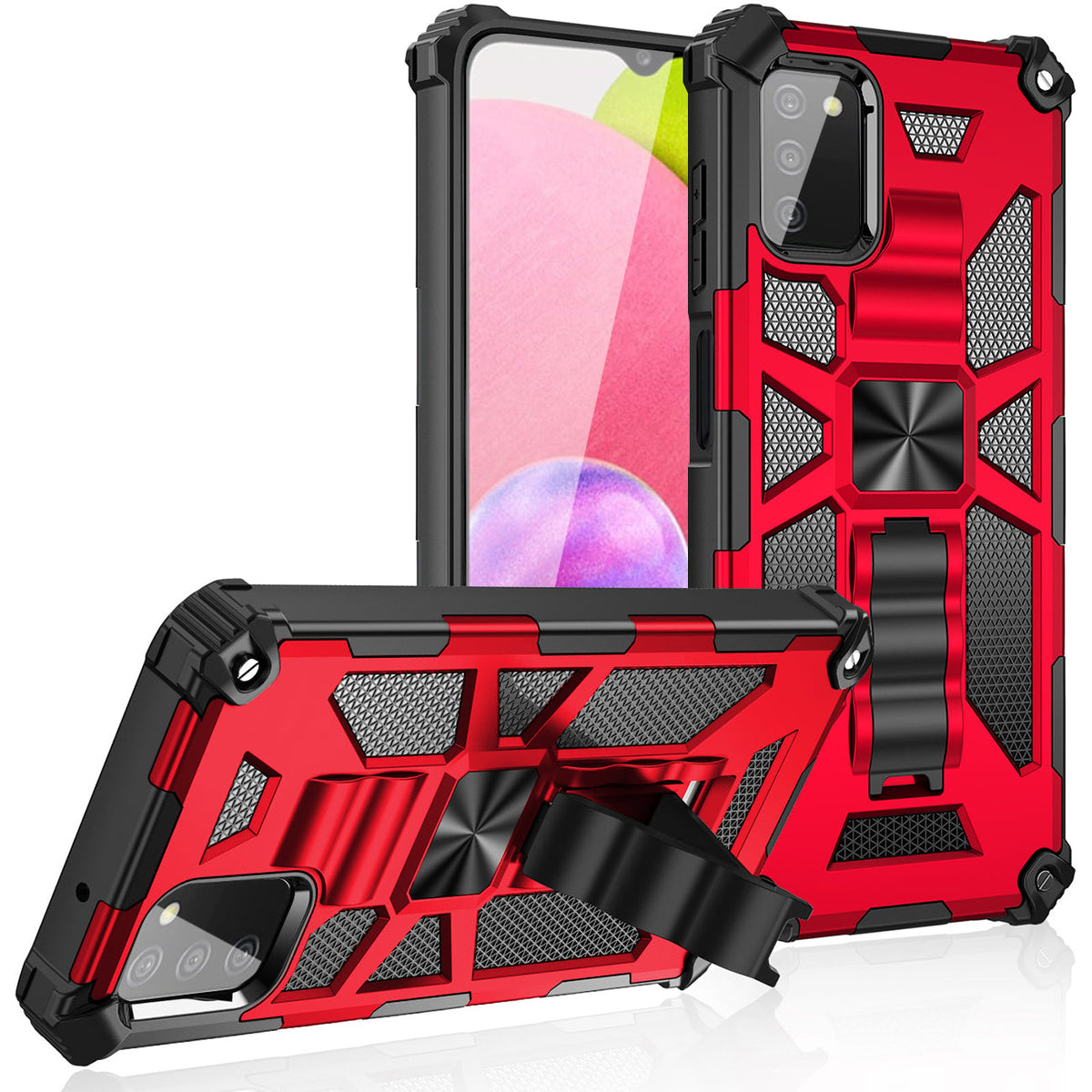 Built-in Kickstand TPU Case with Magnetic Mount for SAMSUNG GALAXY A02S in Red - Heavy Duty & Reliable | CELL DEMAND Official