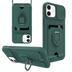 iPhone 12  Compatible High Quality iPhone 12 Case with Camera cover, Kickstand, Slide lens protection, Magnetic ring stand, Crossbody strap and Card holder In Green - Heavy Duty Protection by CELL DEMAND