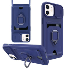 iPhone 12  Compatible High Quality iPhone 12 Case with Camera cover, Kickstand, Slide lens protection, Magnetic ring stand, Crossbody strap and Card holder In Navy - Crystal Clear Protection by CELL DEMAND