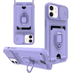 iPhone 12  Compatible High Quality iPhone 12 Case with Camera cover, Kickstand, Slide lens protection, Magnetic ring stand, Crossbody strap and Card holder In Purple - Ultra-Slim Protection by CELL DEMAND