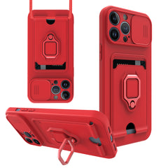 iPhone 12 Pro Compatible High Quality iPhone 12 Pro Case with Camera cover, Kickstand, Slide lens protection, Magnetic ring stand, Crossbody strap and Card holder In Red - Heavy Duty Protection by CELL DEMAND