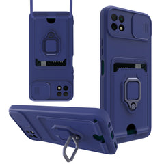 High Quality Samsung 22 5G Case with Camera cover, Kickstand, Slide lens protection, Magnetic ring stand, Crossbody strap and Card holder In Navy - Durable & Reliable | CELL DEMAND Official