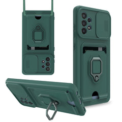 High Quality Samsung 32 5G Case with Camera cover, Kickstand, Slide lens protection, Magnetic ring stand, Crossbody strap and Card holder In Green - Shockproof & Reliable | CELL DEMAND Official