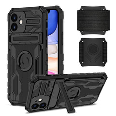 iPhone 11  Compatible High Elastic Plastic iPhone 11 Case with Kickstand, Sports Mobile Wristband and Card Slot In Black - Durable Protection by CELL DEMAND