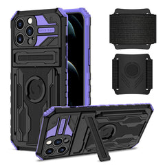 iPhone 12 Max Compatible High Elastic Plastic iPhone 12 Max Case with Kickstand, Sports Mobile Wristband and Card Slot In Purple - Ultra-Slim Protection by CELL DEMAND