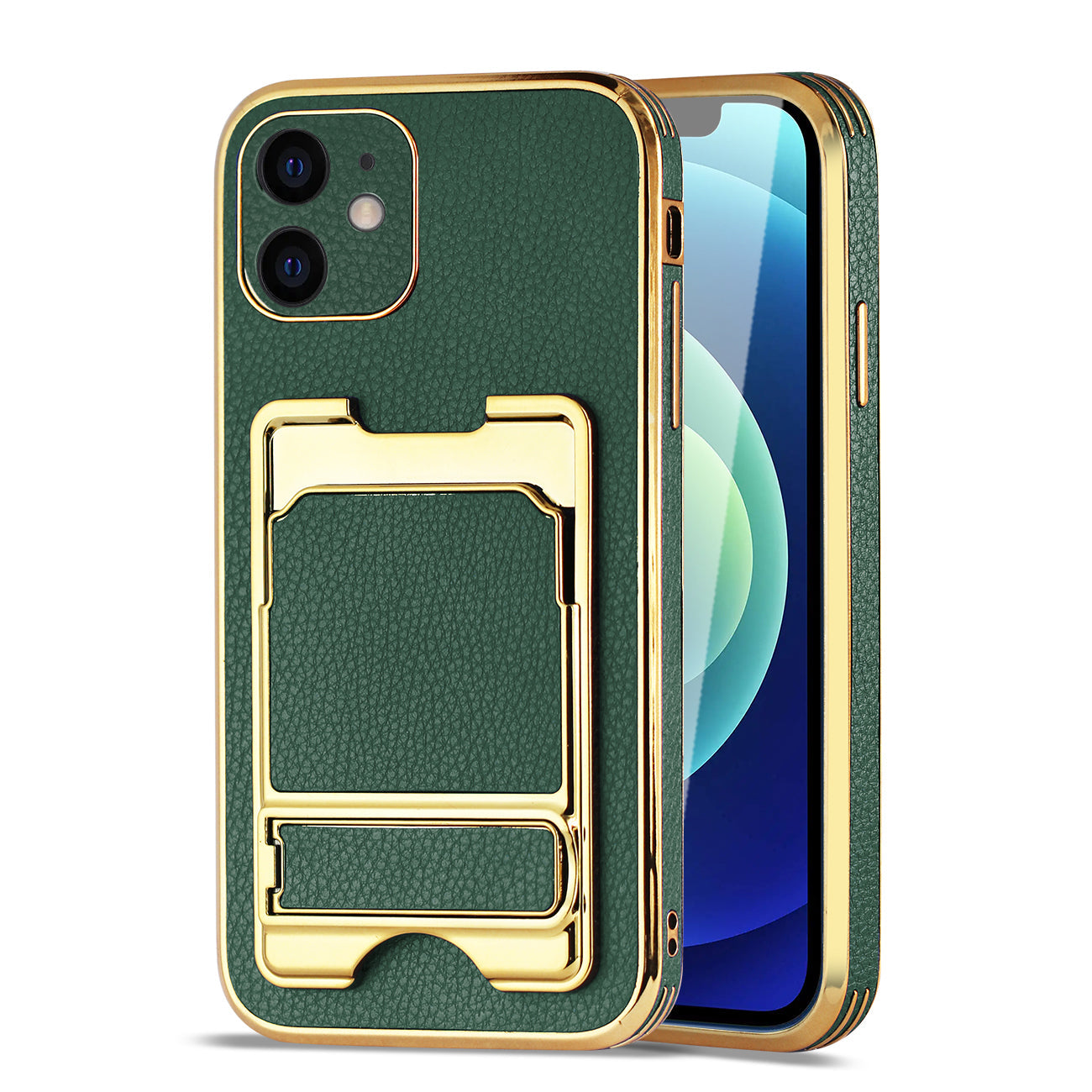 IPHONE 12 Leather Case with Card Holder In Green - Heavy Duty & Reliable | CELL DEMAND Official