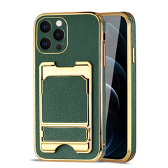 IPHONE 12 Max Leather Case with Card Holder In Green - Shockproof & Reliable | CELL DEMAND Official