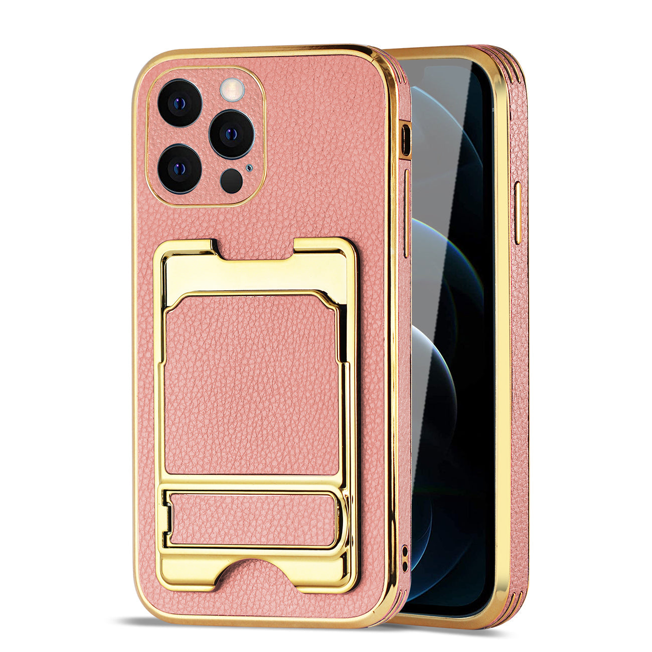IPHONE 12 Max Leather Case with Card Holder In Pink - Shockproof & Reliable | CELL DEMAND Official