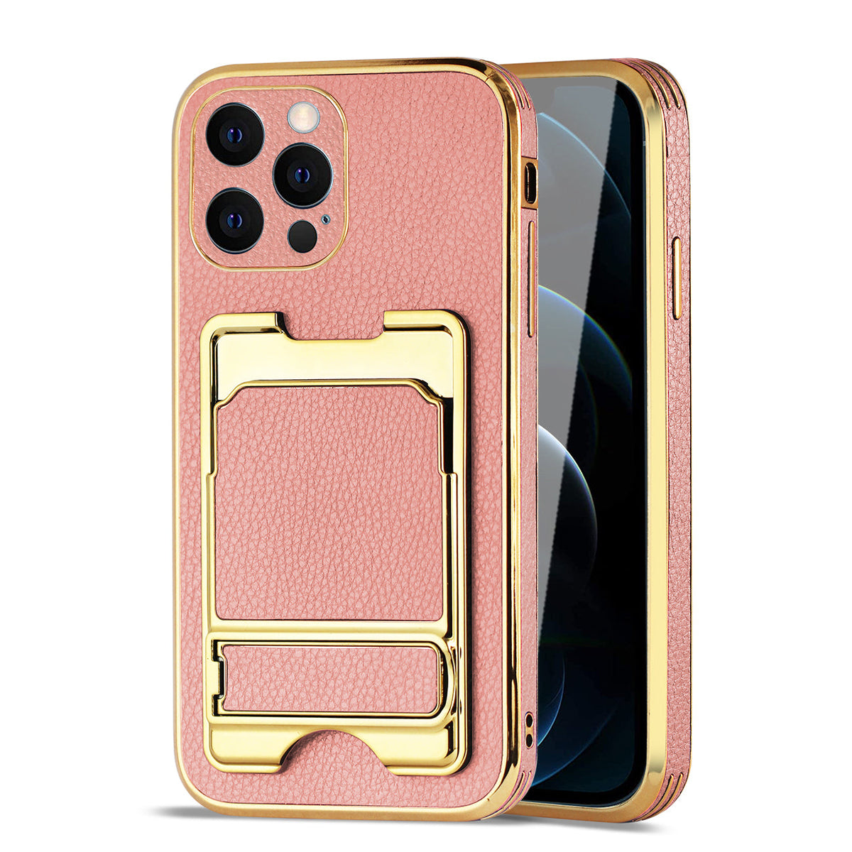 IPHONE 12 Max Leather Case with Card Holder In Pink - Shockproof & Reliable | CELL DEMAND Official