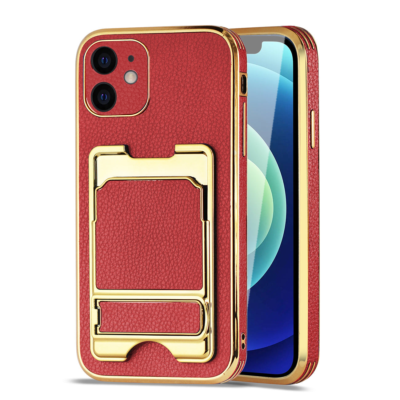 IPHONE 12 Leather Case with Card Holder In Red - Durable & Reliable | CELL DEMAND Official