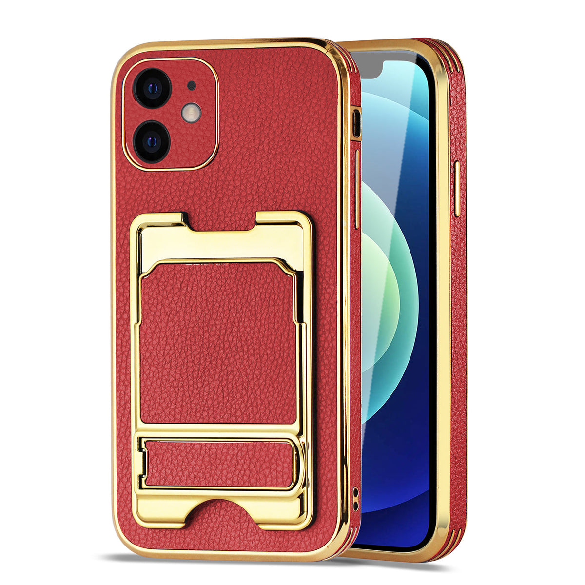 IPHONE 12 Leather Case with Card Holder In Red - Durable & Reliable | CELL DEMAND Official