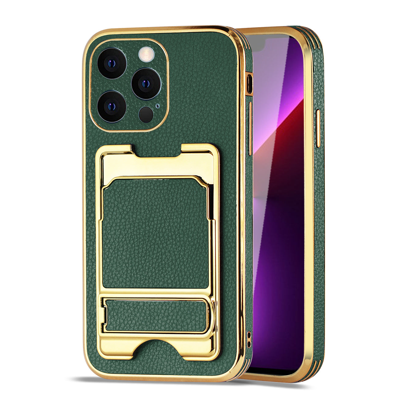IPHONE 13 Pro Leather Case with Card Holder In Green - Durable & Reliable | CELL DEMAND Official