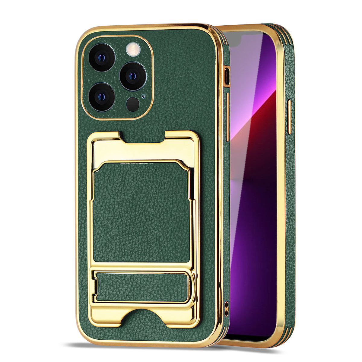IPHONE 13 Pro Leather Case with Card Holder In Green - Durable & Reliable | CELL DEMAND Official
