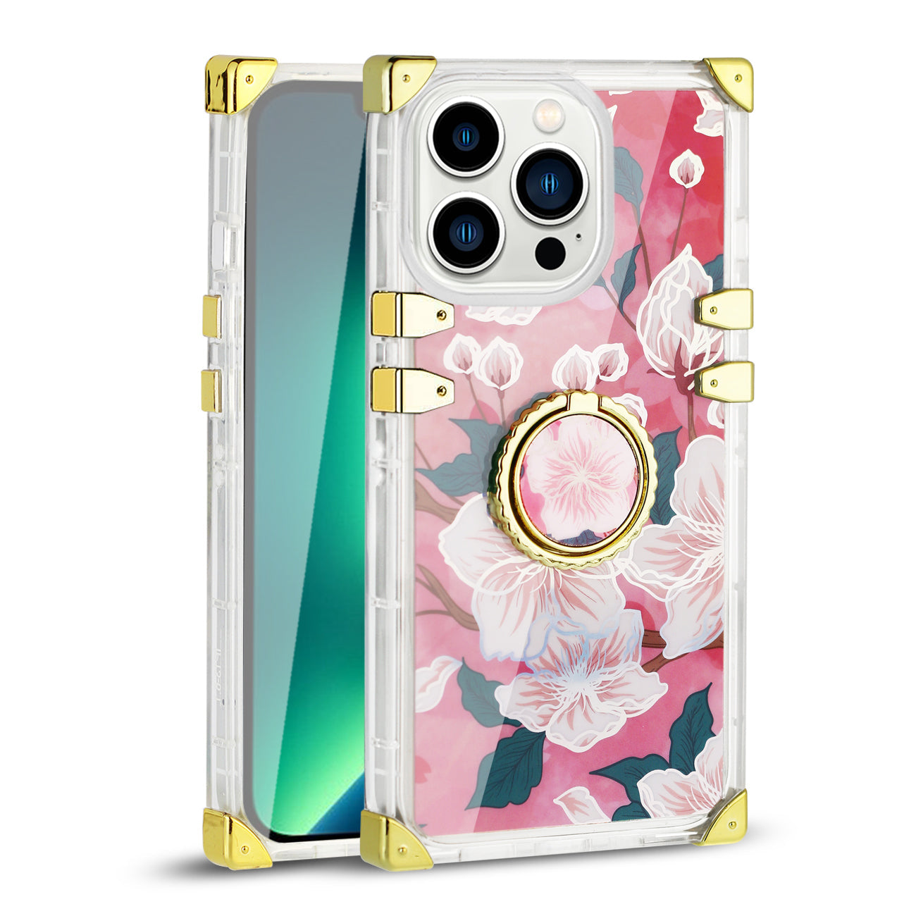 IPHONE 13 Floral Print Case with Ring Holder In Hot Pink - Ultra-Slim & Reliable | CELL DEMAND Official