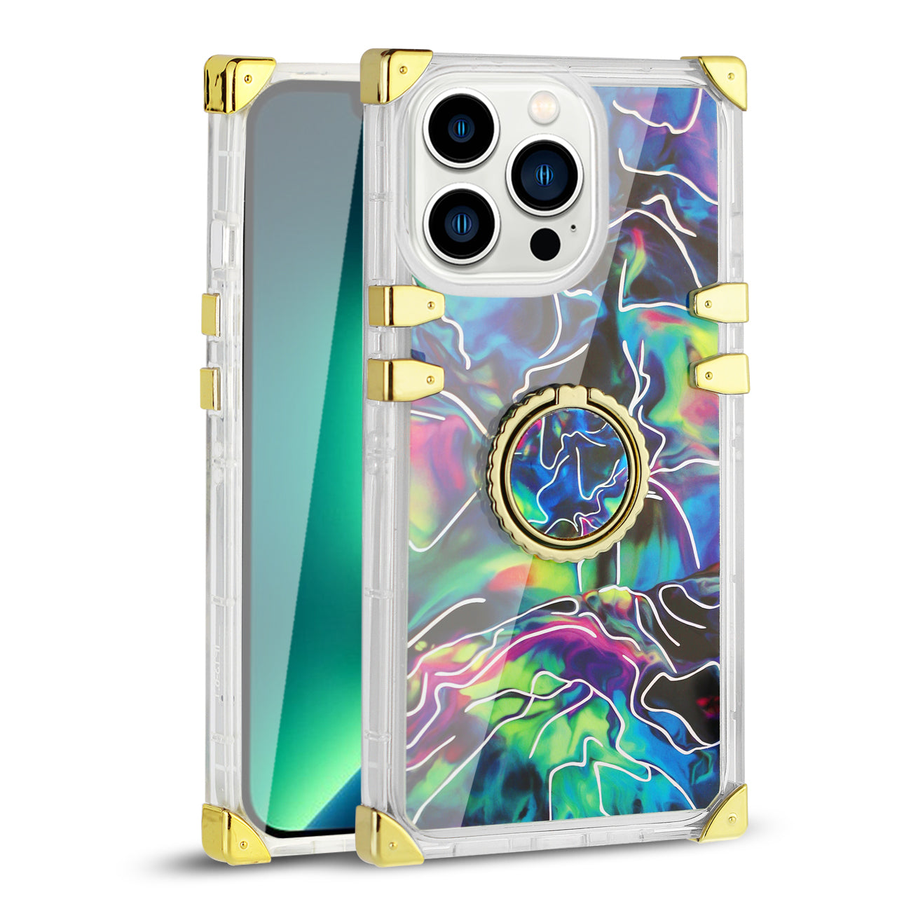IPHONE 13 Floral Print Case with Ring Holder In Mixed color - Shockproof & Reliable | CELL DEMAND Official