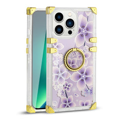 IPHONE 13 Pro Floral Print Case with Ring Holder In Purple - Heavy Duty & Reliable | CELL DEMAND Official