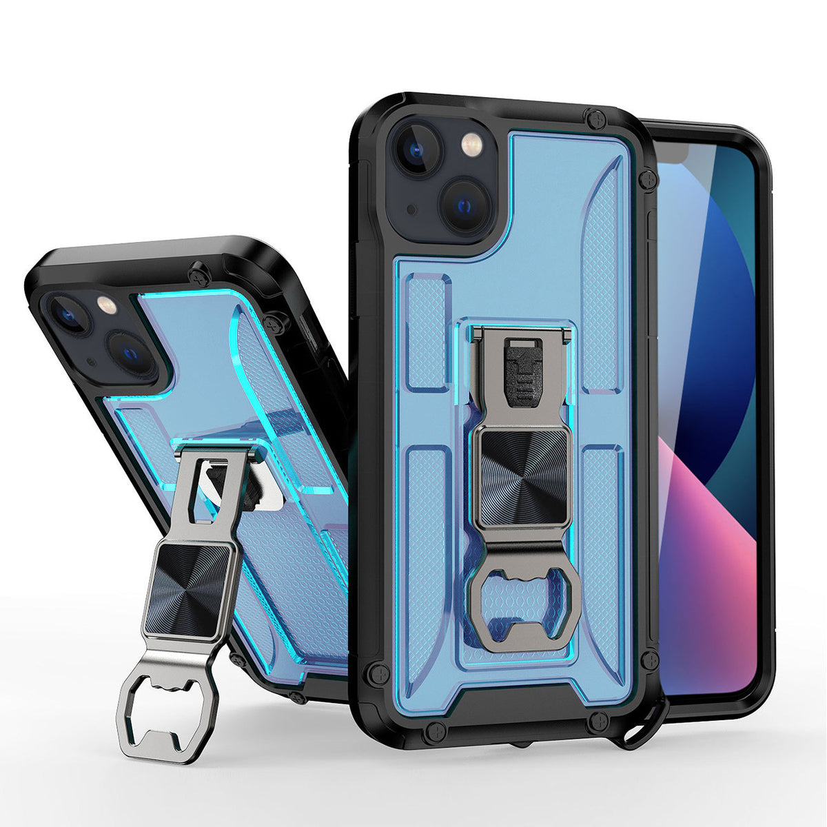 IPHONE 13  Compatible Kickstand Ring Holder/Bottle Opener with Magnetic Car Mount for APPLE IPHONE 13 In Blue - Crystal Clear Protection by CELL DEMAND