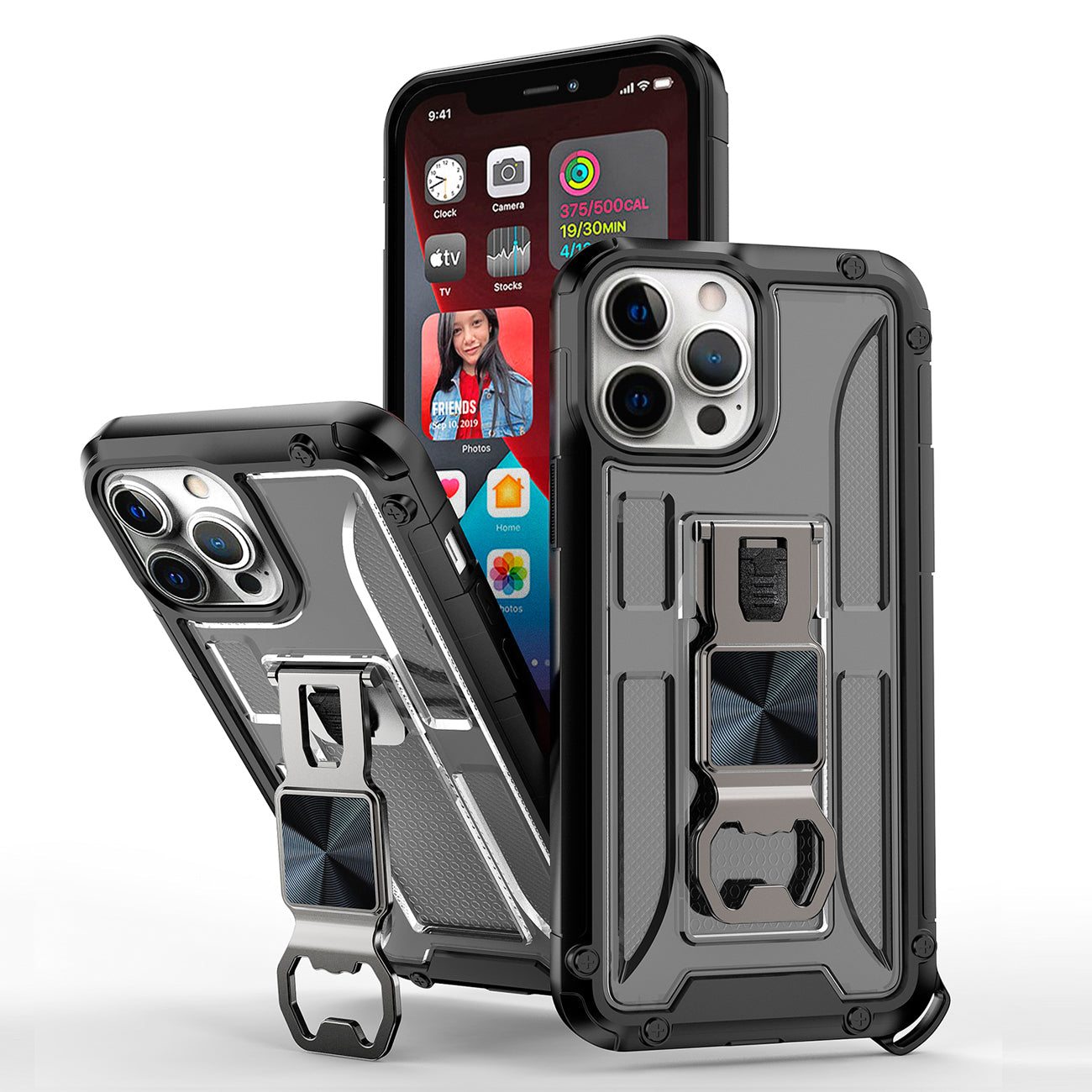 IPHONE 13 Pro Compatible Kickstand Ring Holder/Bottle Opener with Magnetic Car Mount for APPLE IPHONE 13 Pro In Black - Ultra-Slim Protection by CELL DEMAND