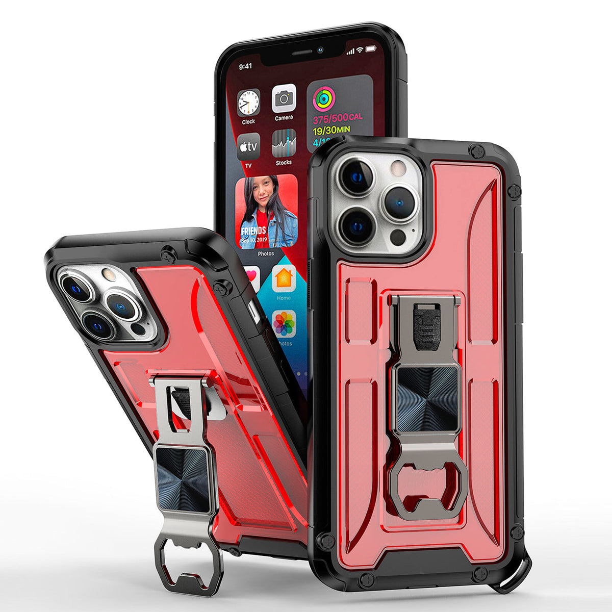 IPHONE 13 Pro Compatible Kickstand Ring Holder/Bottle Opener with Magnetic Car Mount for APPLE IPHONE 13 Pro In Red - Ultra-Slim Protection by CELL DEMAND