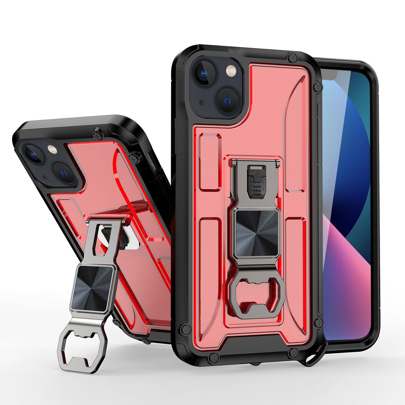IPHONE 13  Compatible Kickstand Ring Holder/Bottle Opener with Magnetic Car Mount for APPLE IPHONE 13 In Red - Shockproof Protection by CELL DEMAND