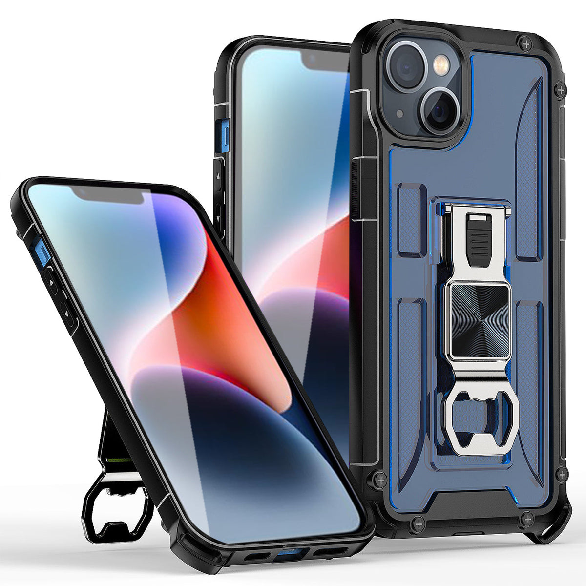 IPHONE 14  Compatible Kickstand Ring Holder/Bottle Opener with Magnetic Car Mount for IPHONE 14  In Blue - Crystal Clear Protection by CELL DEMAND
