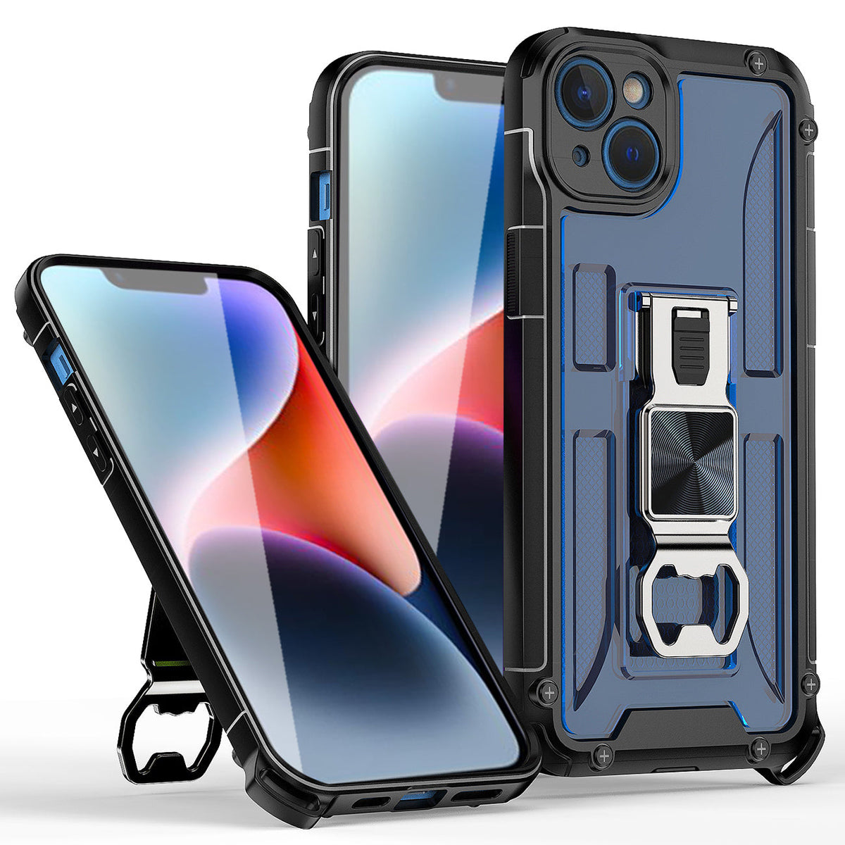 IPHONE 14 PLUS Compatible Kickstand Ring Holder/Bottle Opener with Magnetic Car Mount for IPHONE 14 PLUS In Blue - Shockproof Protection by CELL DEMAND
